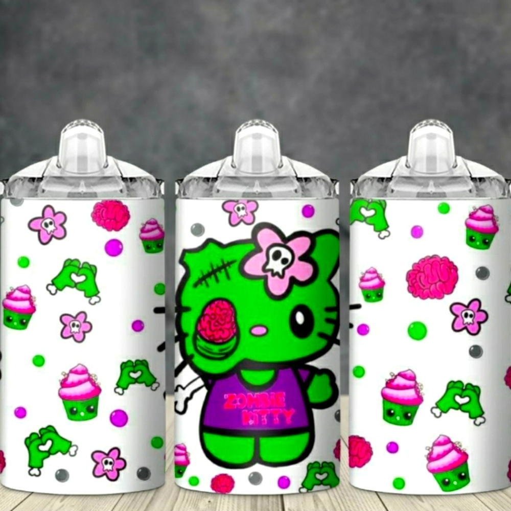 Hello Kitty Stainless Steel Halloween Sippy Cup with two lids and a straw